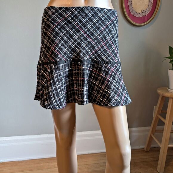 Vintage 90s Y2K First Crush Tweed Mini Skirt Office Siren Plaid Preppy Jrs 5 - Picture 2 of 9